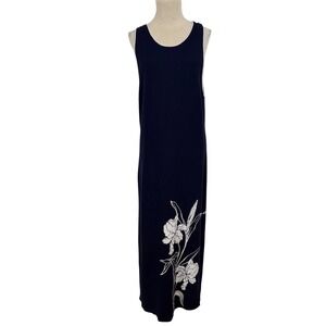Cynthia Rowley Navy Blue Floral Knit Maxi Dress Sleeveless XL Scoop Neck Floral